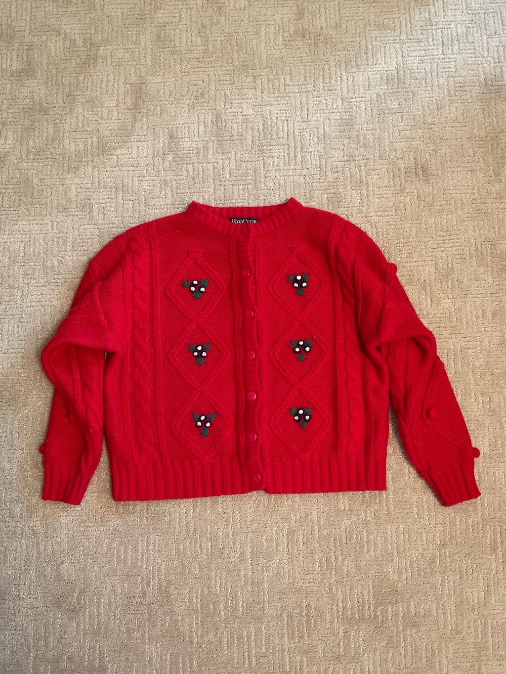 Vintage Red Cable Knit Cardigan Sweater Wool Blend L EUC Cottagecore GrandmaChic